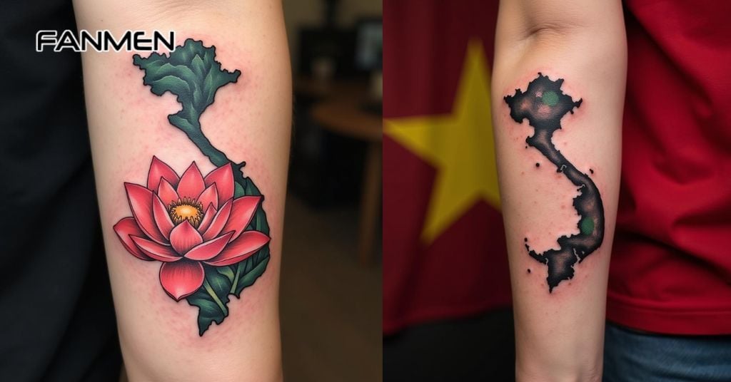 Hình Xăm Bản Đồ Việt Nam Kết Hợp Biểu Tượng 2