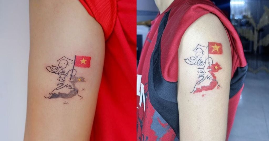 Hình xăm bản đồ Việt Nam kết hợp biểu tượng 3