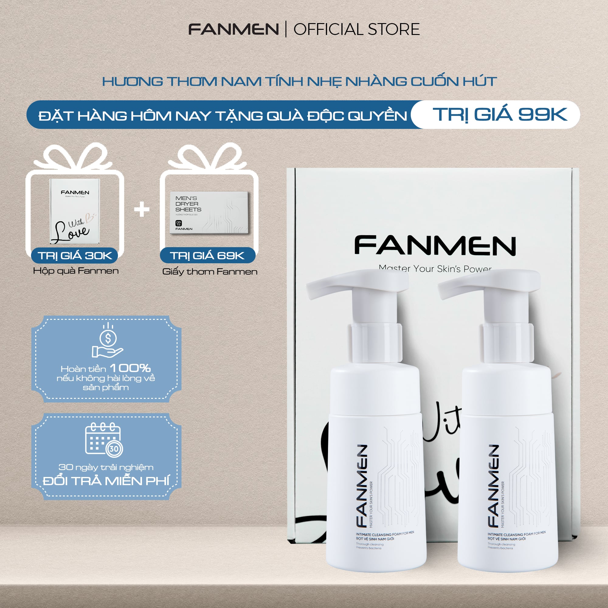 Combo 2 Bọt vệ sinh Fanmen Tặng: Hộp + Giấy Thơm