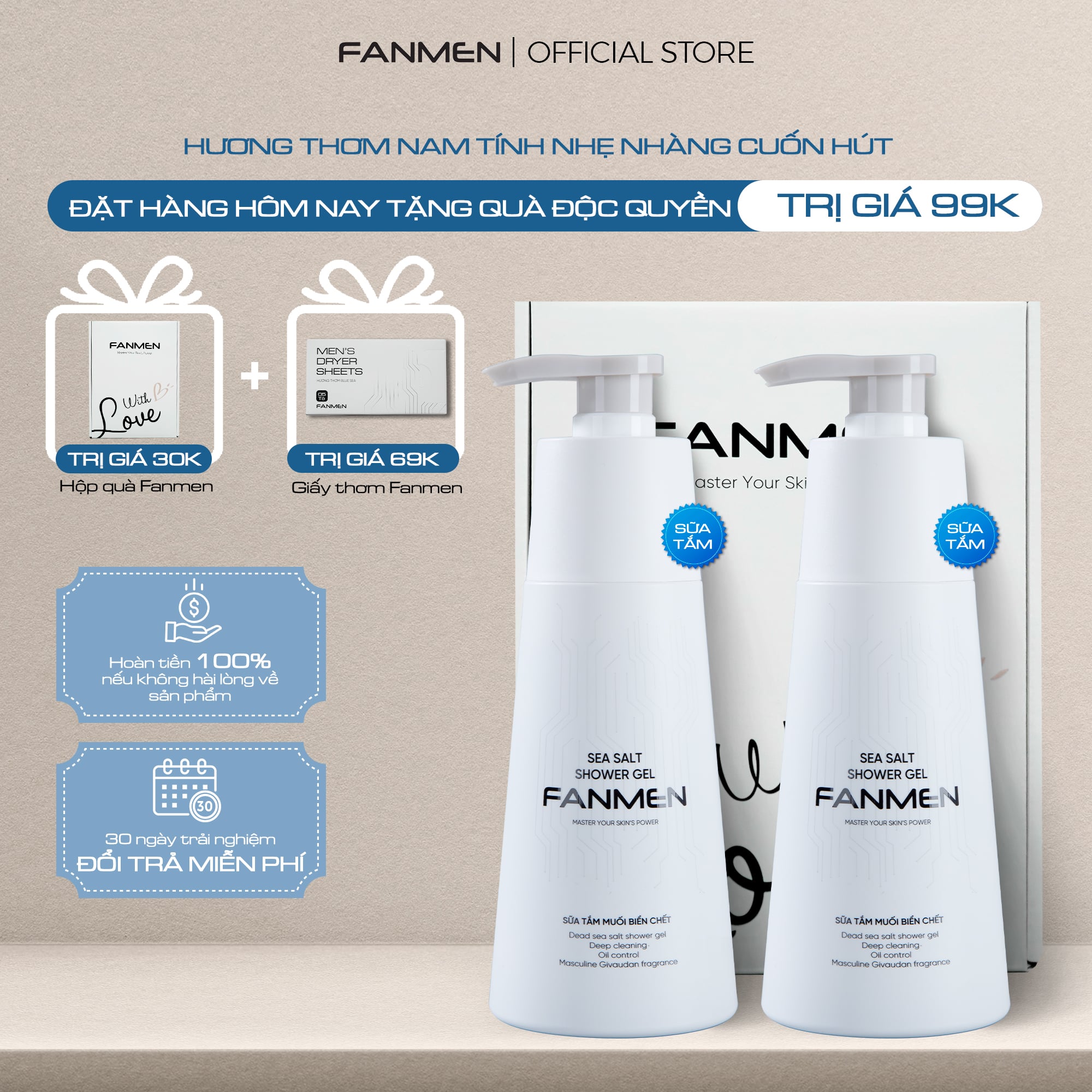 Combo 2 Sữa tắm Fanmen Tặng: Hộp + Giấy Thơm