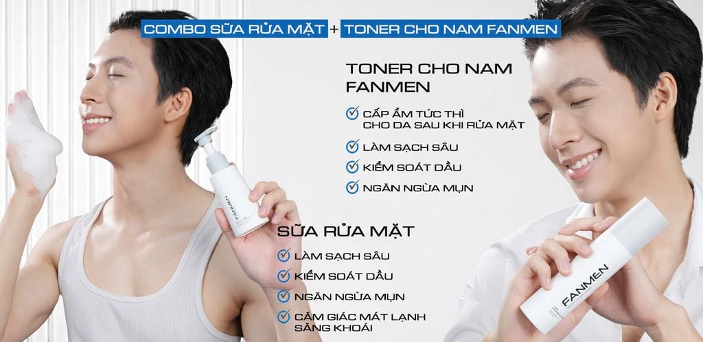 combo sữa rửa mặt và toner Fanmen