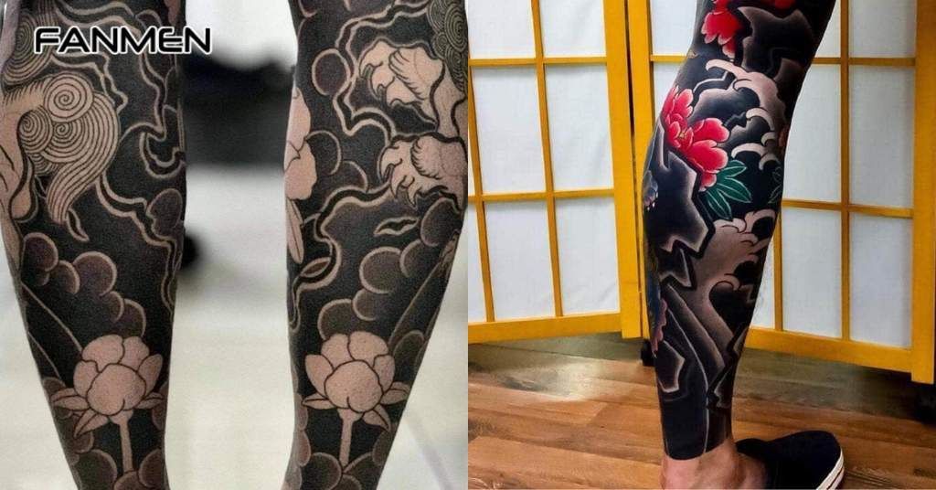 Hình xăm bắp chân phong cách Nhật cổ 1