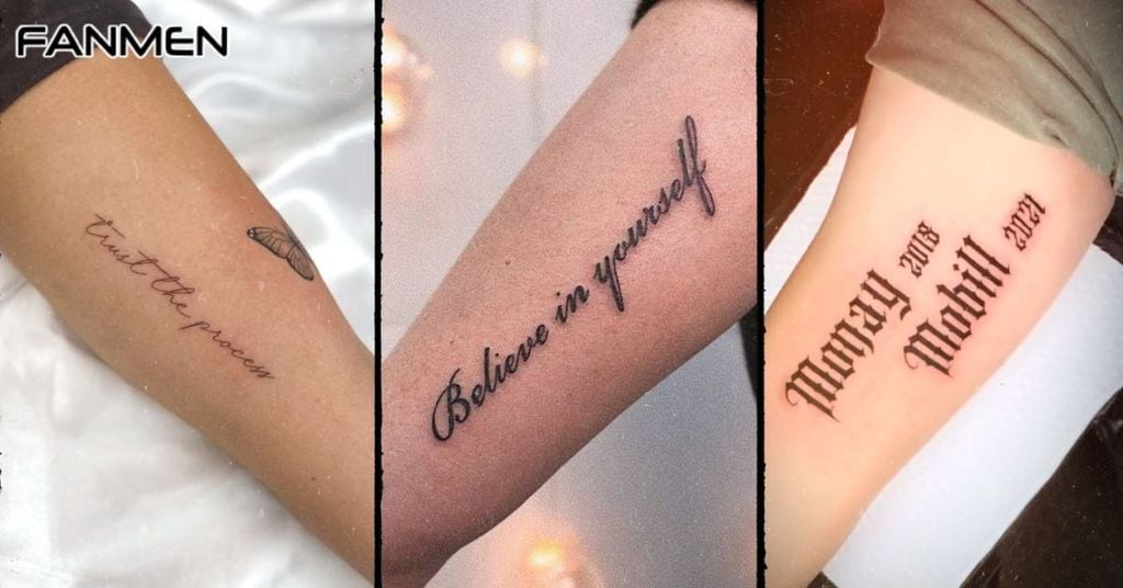 Hình xăm chữ đẹp cho nam ở bắp tay mẫu 5