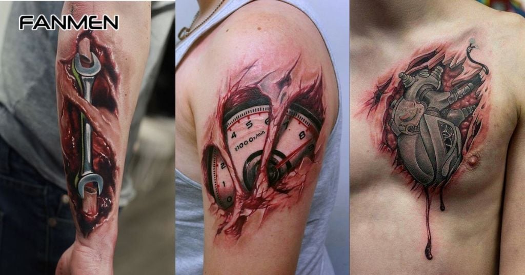 Hình xăm 3D cơ khí, robot độc đáo 3