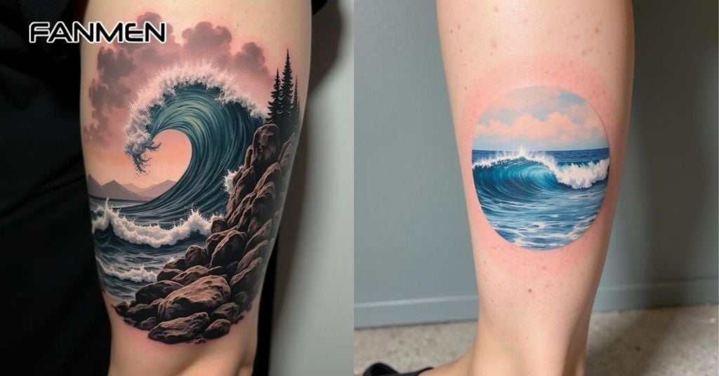 Hình xăm sóng, biển, sông, suối