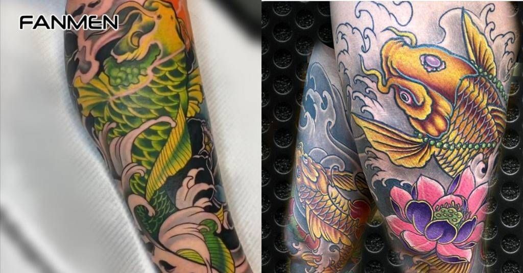 Hình xăm cá chép ở chân màu vàng 1