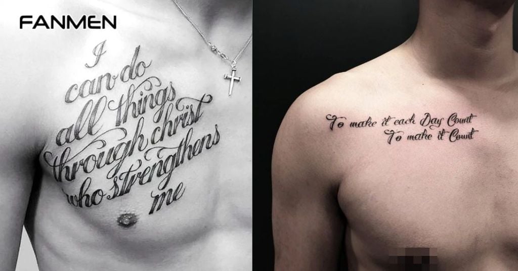 Hình xăm châm ngôn sống ở ngực nam 1