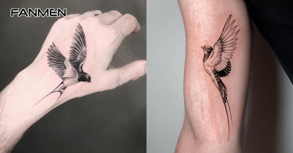 Hình xăm chim én đen trắng 4