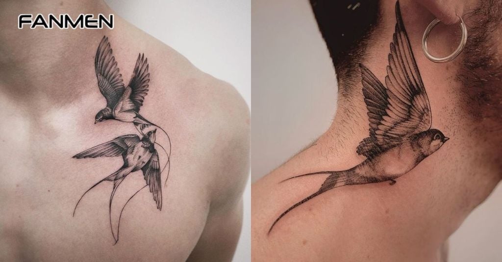 Hình xăm chim én đen trắng 5