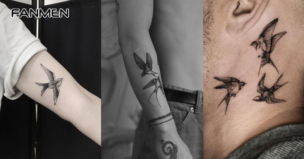 Hình Xăm Chim Én Đen Trắng
