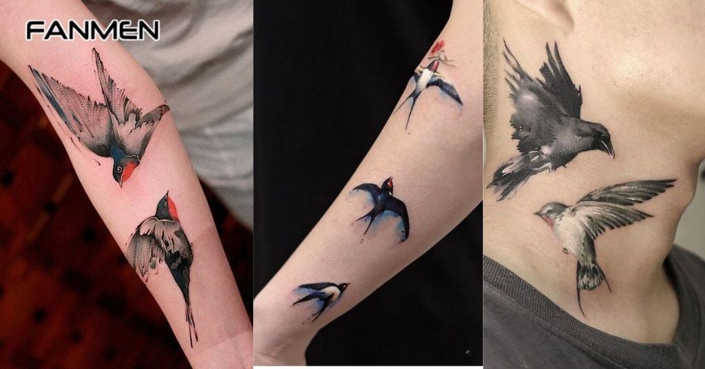 Hình xăm chim én màu sắc 1