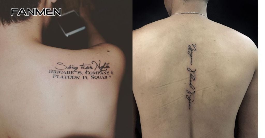 Hình xăm chữ viết và câu trích ở lưng