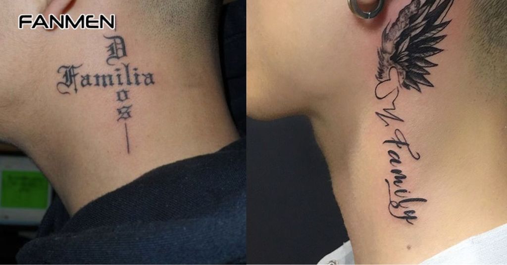 Hình xăm chữ Family ở cổ