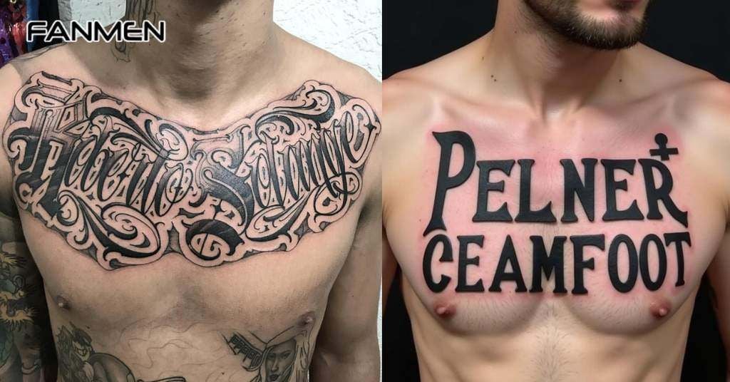 Hình xăm chữ ở ngực nam phong cách Gothic 3