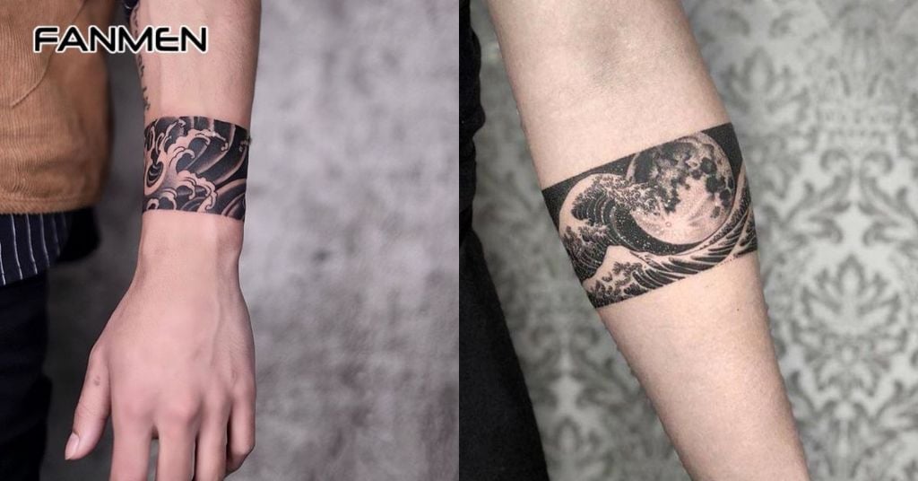 Hình xăm hoa văn cổ tay nam sóng biển