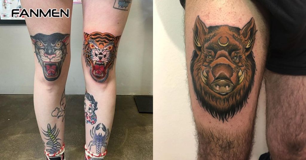 Hình xăm đầu gối động vật hoang dã 1