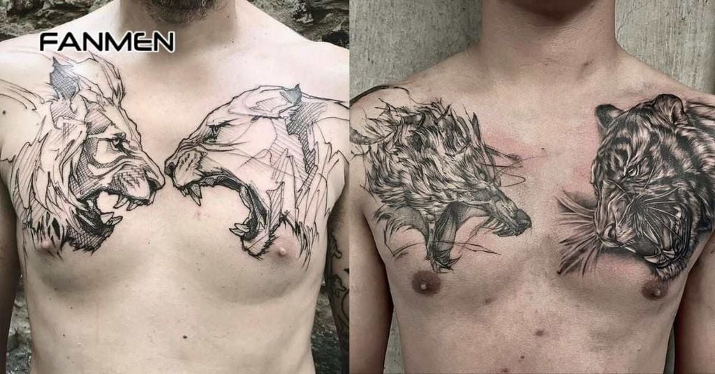 Hình xăm hổ kết hợp yếu tố khác