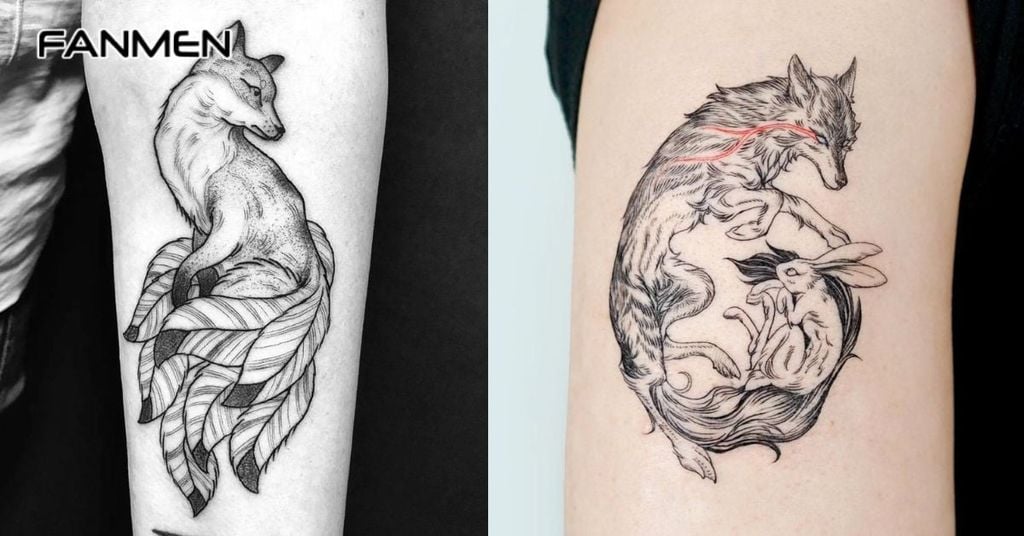 Hình xăm hồ ly Blackwork 3