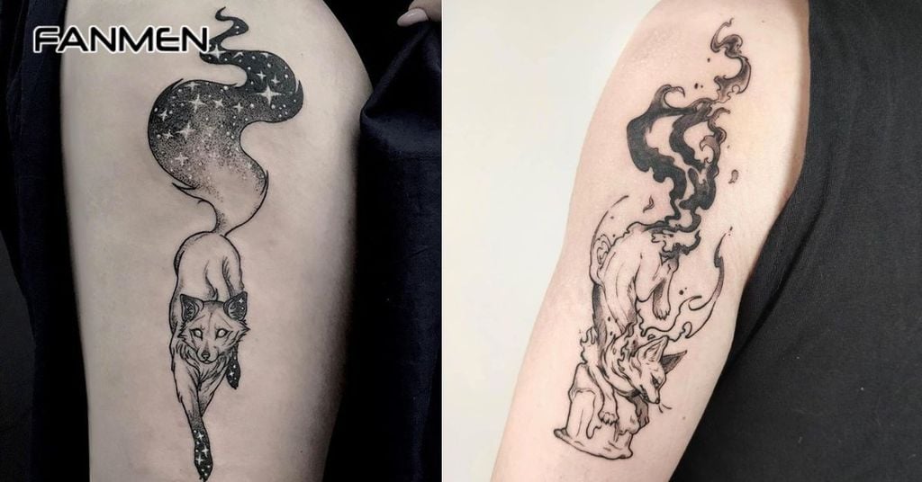 Hình xăm hồ ly Blackwork 4