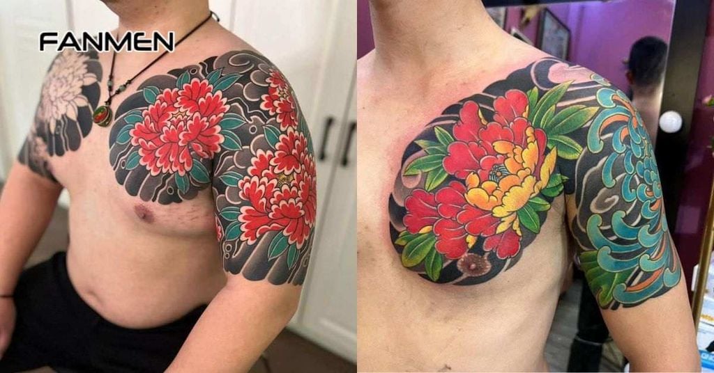 Hình xăm hoa ở ngực nam