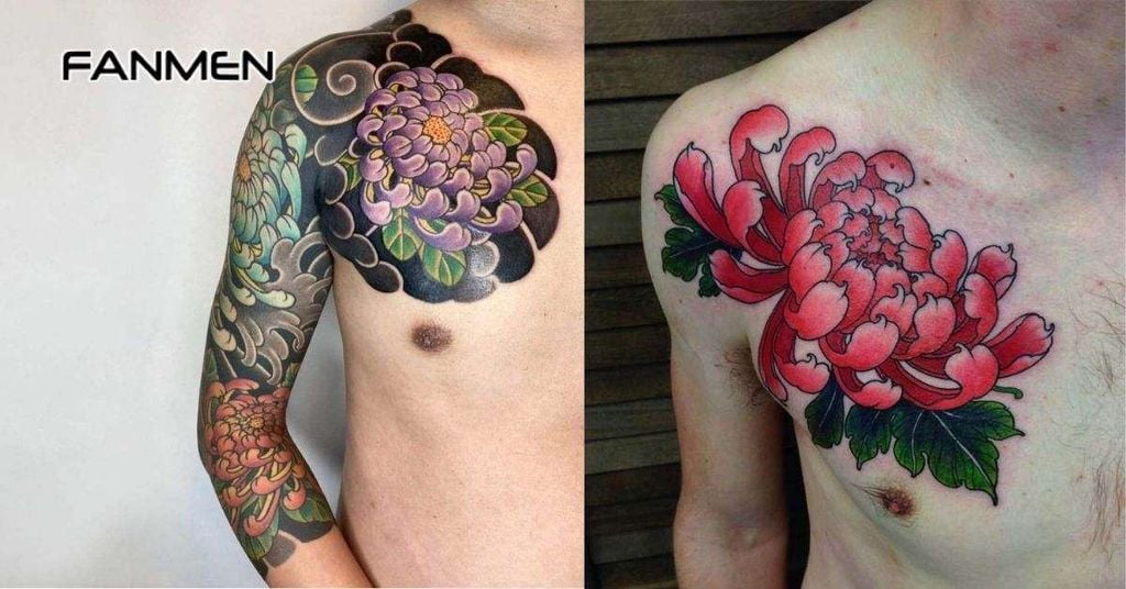 Hình xăm hoa ở ngực nam