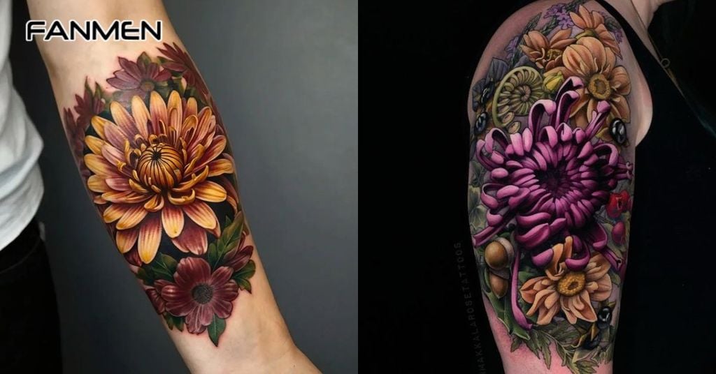 Hình xăm hoa màu chân thực, sống động 3