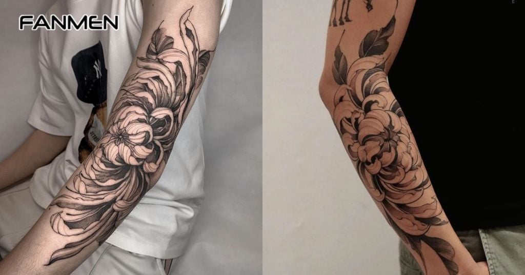 Hình xăm hoa cúc đen trắng 4