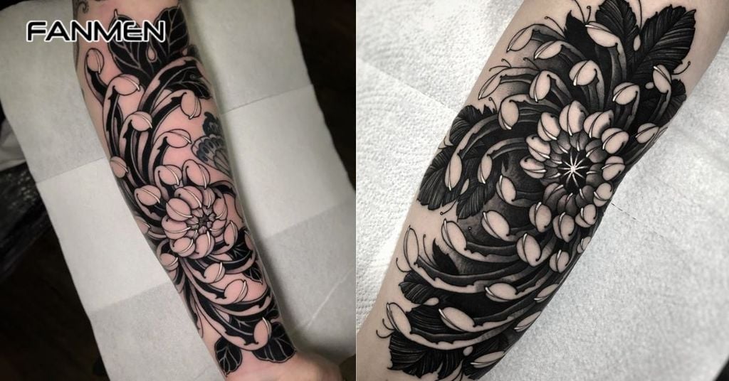 Hình xăm hoa cúc đen trắng 5