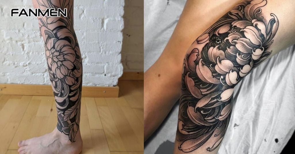 Hình xăm hoa cúc đen trắng 7