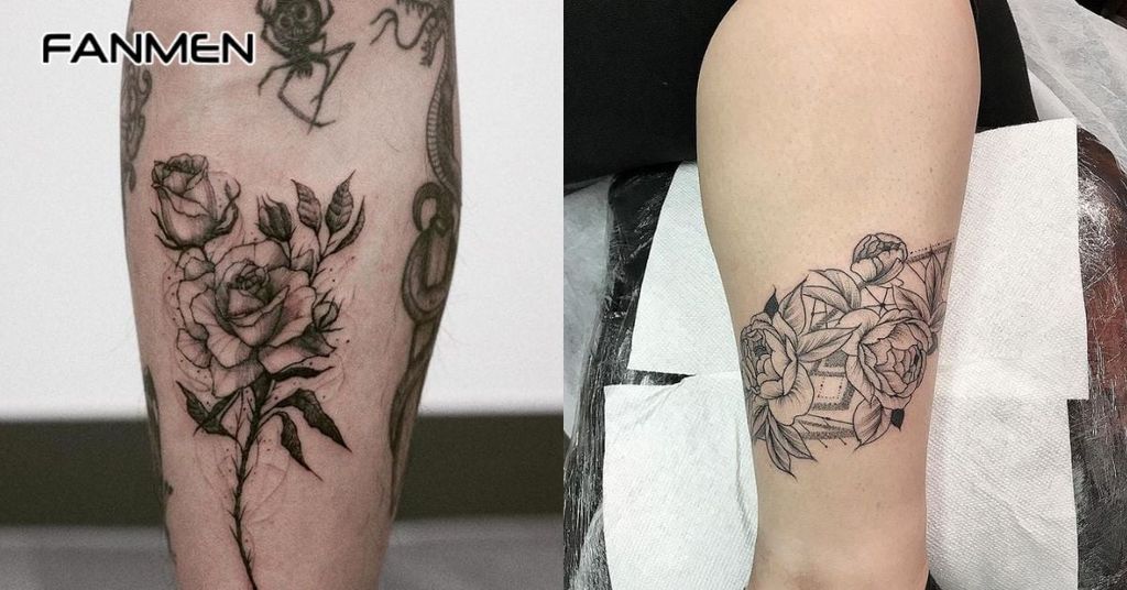 Hình xăm bắp chân cho nam hình hoa hồng 6