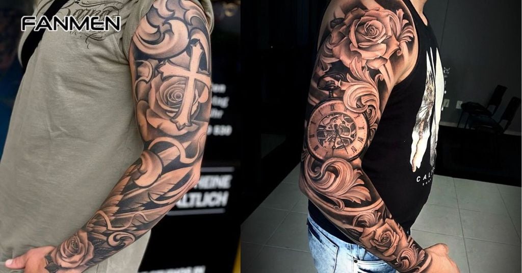 Hình xăm hoa hồng kín tay 4