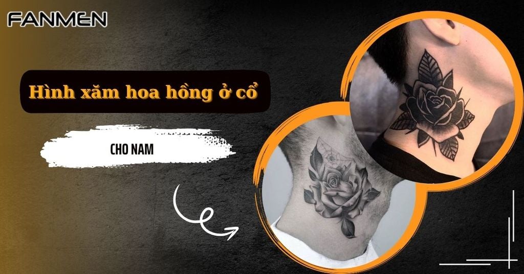 Hình xăm hoa hồng ở cổ cho nam