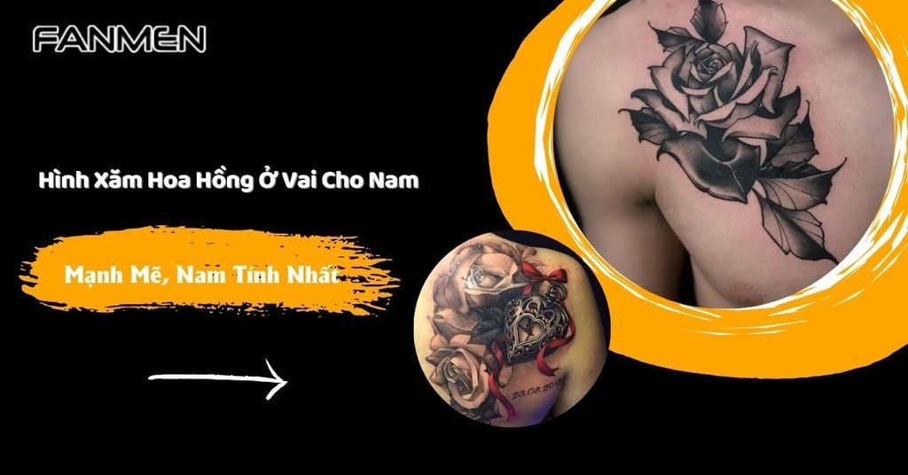 Hình xăm hoa hồng ở vai cho nam