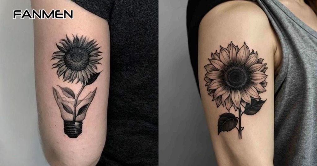 hình xăm hoa hướng dương đen trắng 1