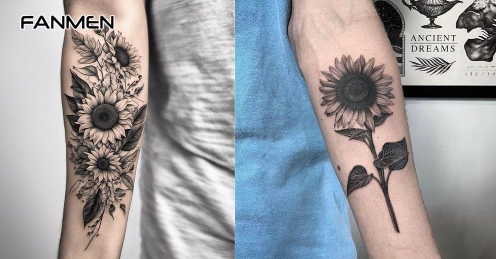 hình xăm hoa hướng dương đen trắng 2