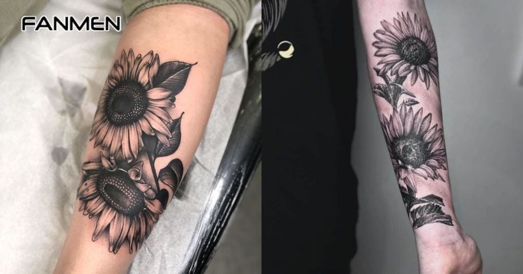 hình xăm hoa hướng dương đen trắng 4