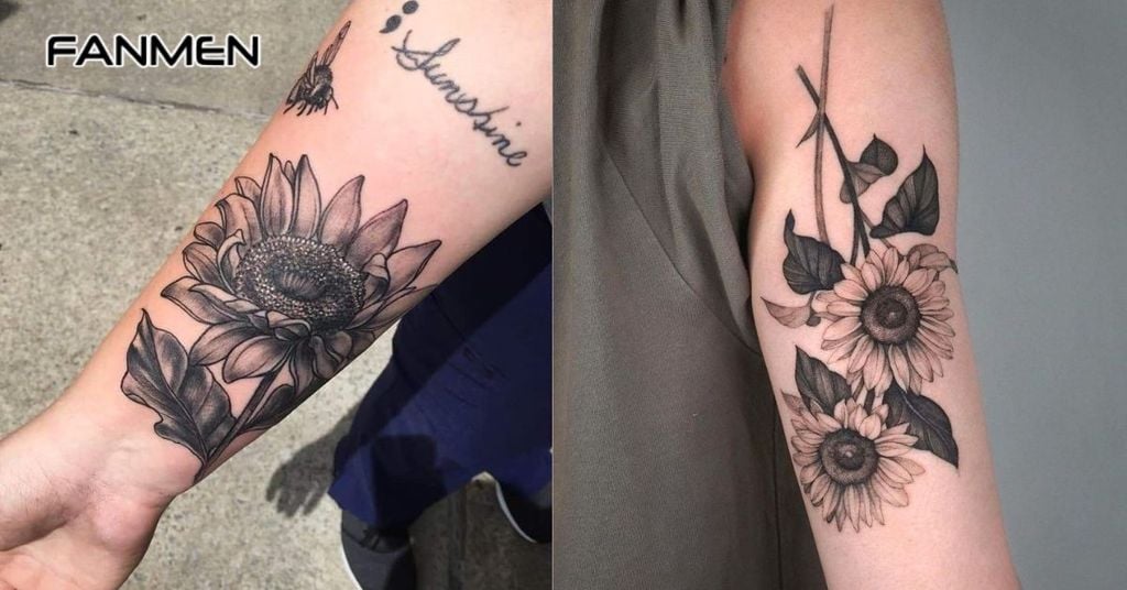 hình xăm hoa hướng dương kết hợp chữ 6