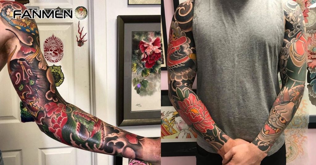 Hình xăm hoa mẫu đơn và mặt quỷ 1