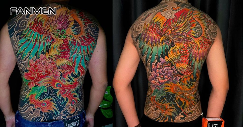 Hình xăm hoa mẫu đơn và phượng hoàng 3