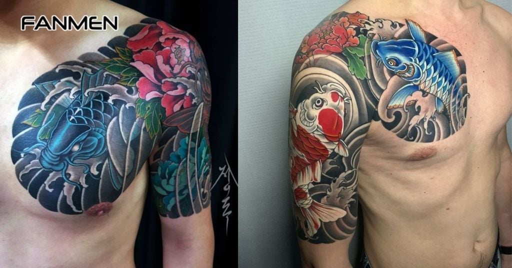 Hình xăm hoa mẫu đơn cá chép 1