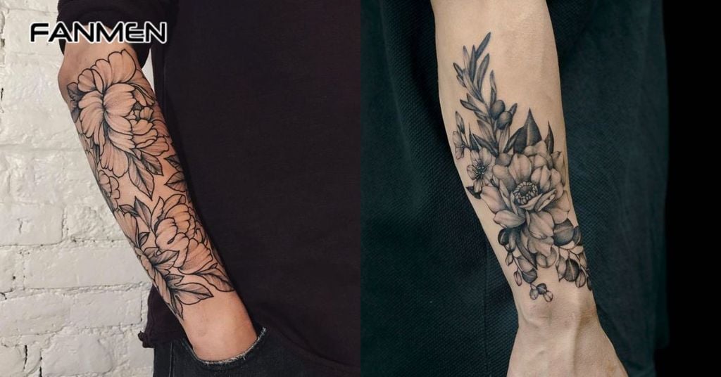 Hình xăm hoa mẫu đơn đen trắng&nbsp;15