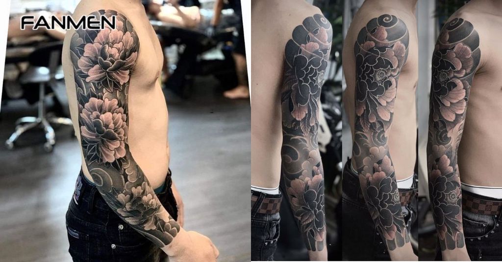 Hình xăm hoa mẫu đơn đen trắng 1