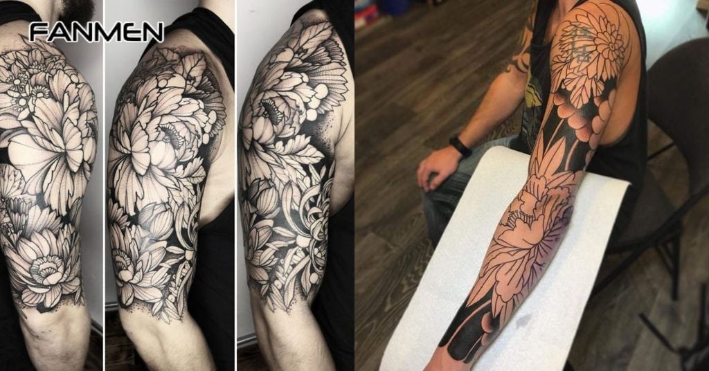 Hình xăm hoa mẫu đơn đen trắng&nbsp;6