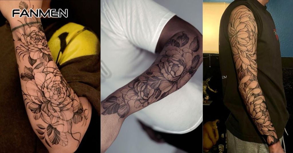 Hình xăm hoa mẫu đơn đen trắng&nbsp;8
