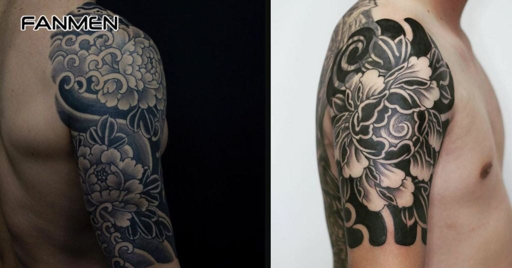 Hình xăm hoa mẫu đơn đen trắng&nbsp;9