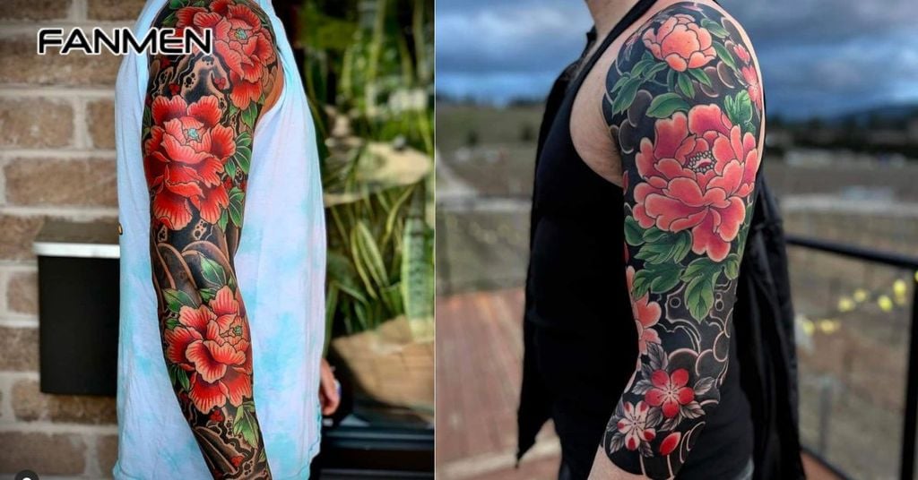 Hình xăm hoa mẫu đơn kín tay cho nam 1