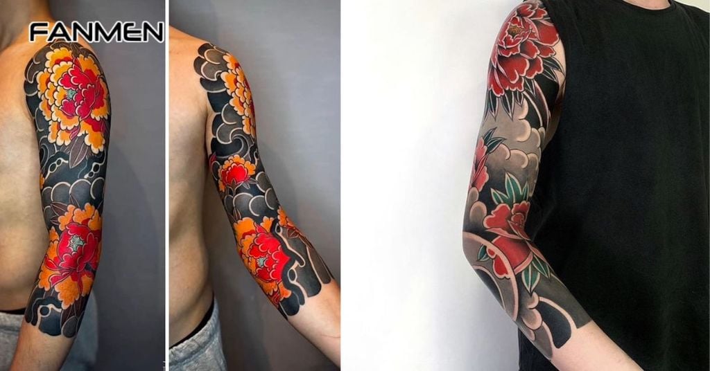 Hình xăm hoa mẫu đơn kín tay cho nam&nbsp;2