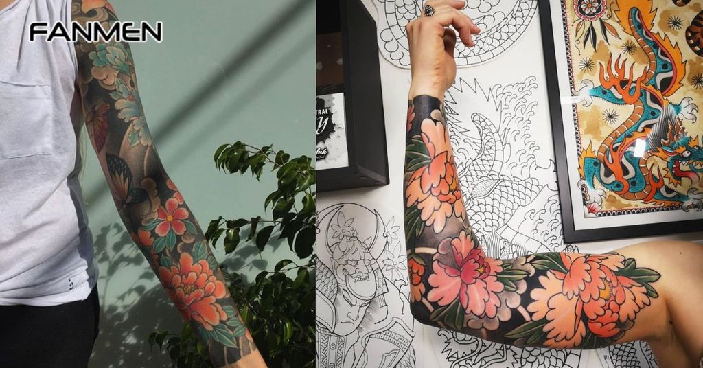 Hình xăm hoa mẫu đơn kín tay&nbsp;6