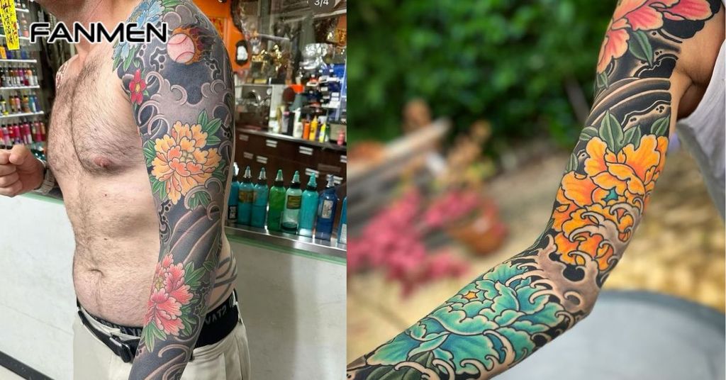 Hình xăm hoa mẫu đơn kín tay 9