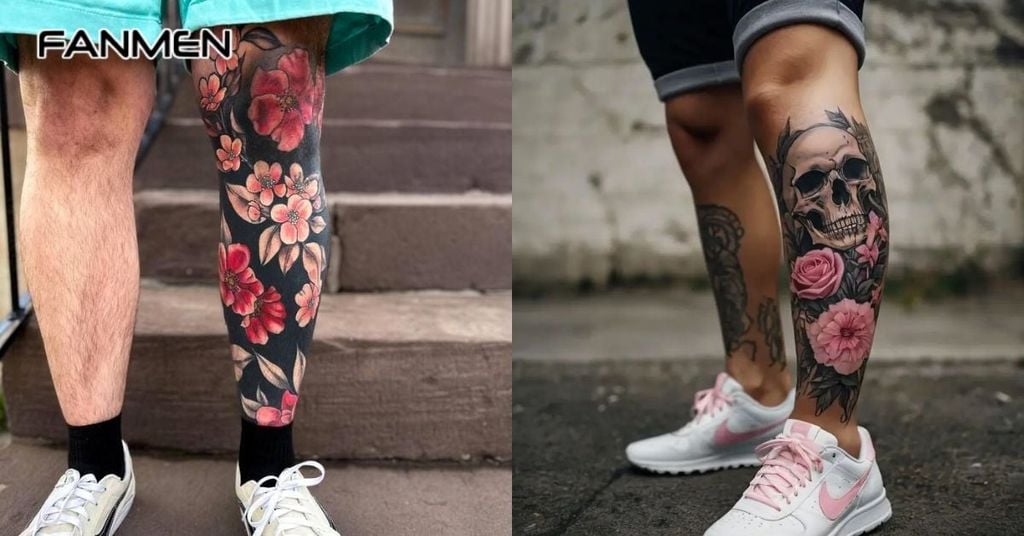 Hình xăm hoa cho nam ở chân 2